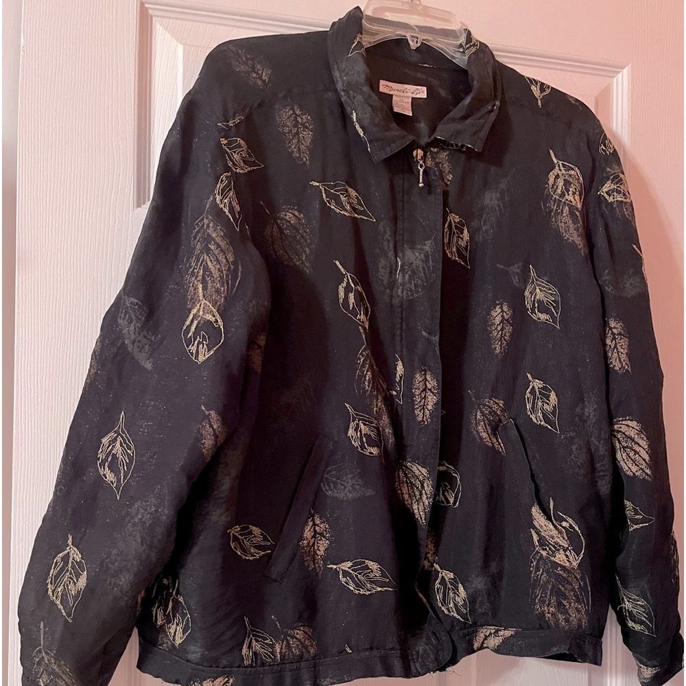 Vintage Mureli Gold Leaf Silk Zip Up Jacket Petite L